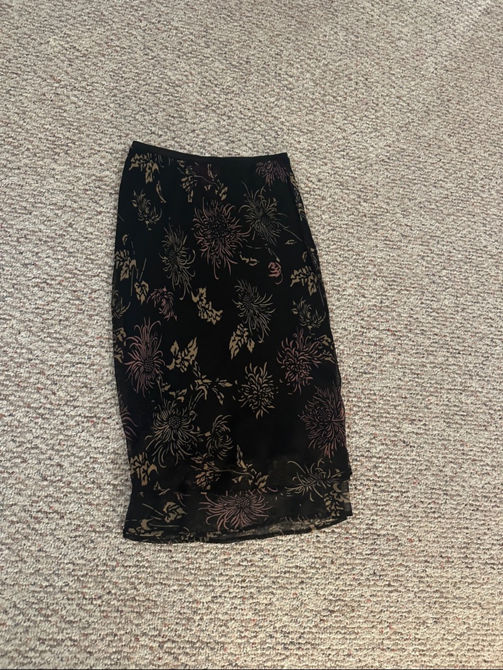 Black Floral Sheer Overlay Pencil Skirt
